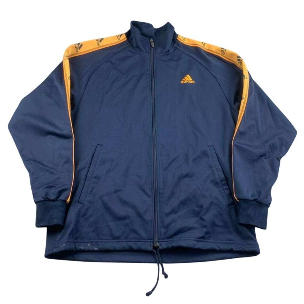Y2k Adidas Track Jacket Men M Blue Orange Stripe Multi Logo Drawstring Made 2008
